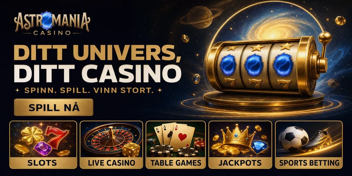 Hero-banner voor de homepage van Astromania Casino, gelokaliseerd voor NO